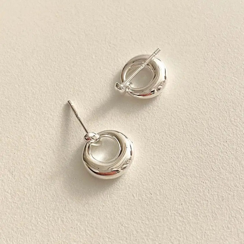 18K Plating 925 Silver Double Circle Stud Earrings C-C1015