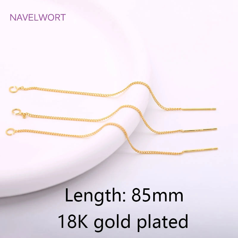 18K Plating Brass Thin Chain Ear Thread Earrings