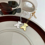 18K Plating 925 Sterling Silver Teddy Bear Pendant Choker Necklace