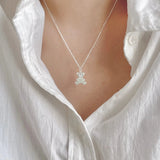 18K Plating 925 Sterling Silver Teddy Bear Pendant Choker Necklace