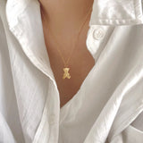 18K Plating 925 Sterling Silver Teddy Bear Pendant Choker Necklace