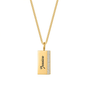 Feliz Lab Emerald Bar Pendant Necklace Engraved Jewelry