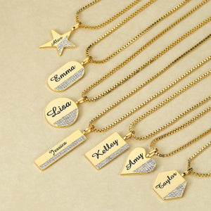 Feliz Lab Emerald Bar Pendant Necklace Engraved Jewelry