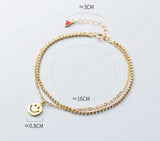925 Silver Double Rows Smily Coin Chain Wrist Bracelet