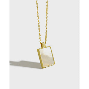 18K Plating Sterling Silver Clam Shell Square Geometric Pendant Necklace