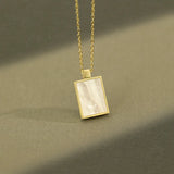 18K Plating Sterling Silver Clam Shell Square Geometric Pendant Necklace
