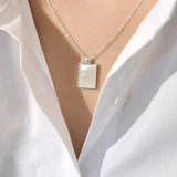 18K Plating Sterling Silver Clam Shell Square Geometric Pendant Necklace