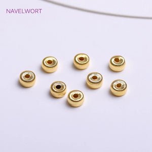 18K Plating Texture Spacer Beads Flat Round Stripe DIY Jewelry Making