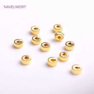 18K Plating Texture Spacer Beads Flat Round Stripe DIY Jewelry Making