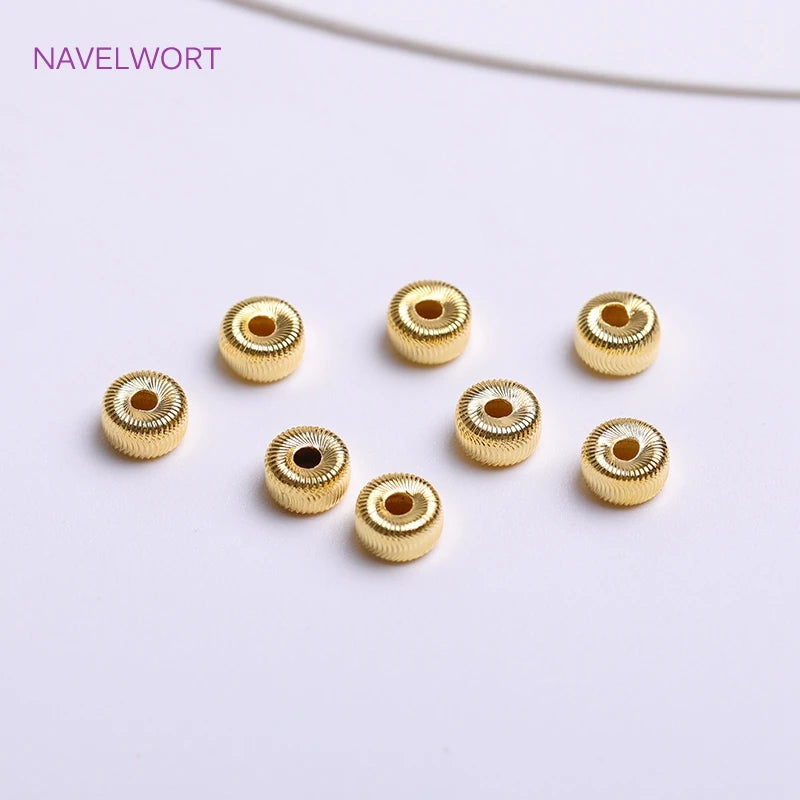 18K Plating Texture Spacer Beads Flat Round Stripe DIY Jewelry Making