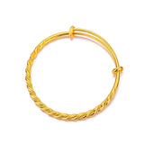 18K Pure Yellow Bangles 999 Adjustable Fried Dough Twist Women Jewelry