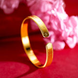 18K Pure Yellow Cuff Bracelets 999 Adjustable Women Wedding