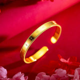 18K Pure Yellow Cuff Bracelets 999 Adjustable Women Wedding