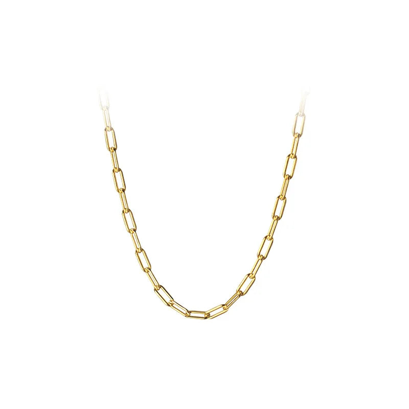 18K Real. 925 Sterling Silver Oval Chain Necklace Cuban Fine Jewelry