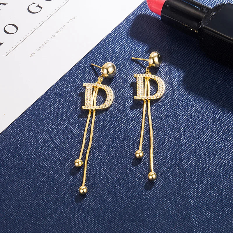 18K Real Earrings Fine Jewelry for Women Tassel Hollow DD Pop Earrings