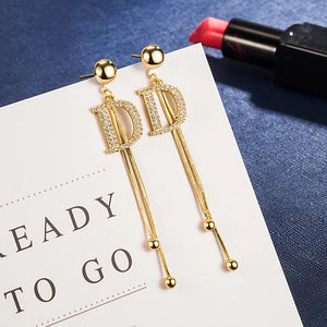 18K Real Earrings Fine Jewelry for Women Tassel Hollow DD Pop Earrings