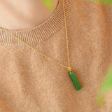 18K Small Green Bar Hetian Jade Pendant Necklace