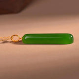 18K Small Green Bar Hetian Jade Pendant Necklace
