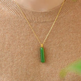 18K Small Green Bar Hetian Jade Pendant Necklace