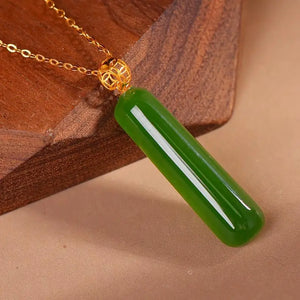 18K Small Green Bar Hetian Jade Pendant Necklace