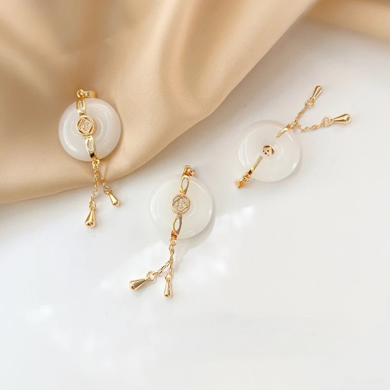 18K Antique Chalcedony Safety Clasp Tassel Pendant DIY Hairpin