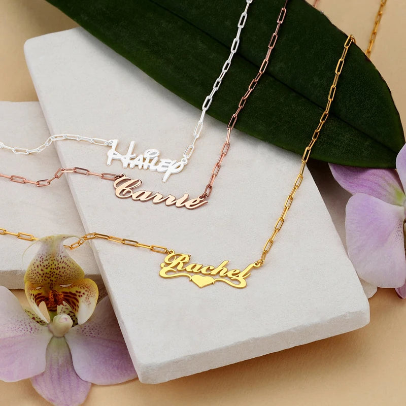 18K Initial Letter Name Necklace Stainless Steel Chain Jewelry