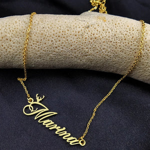 18K Deer Head Name Necklace Stainless Steel Christmas Gift