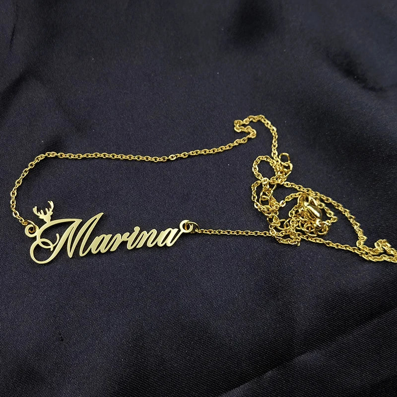 18K Deer Head Name Necklace Stainless Steel Christmas Gift