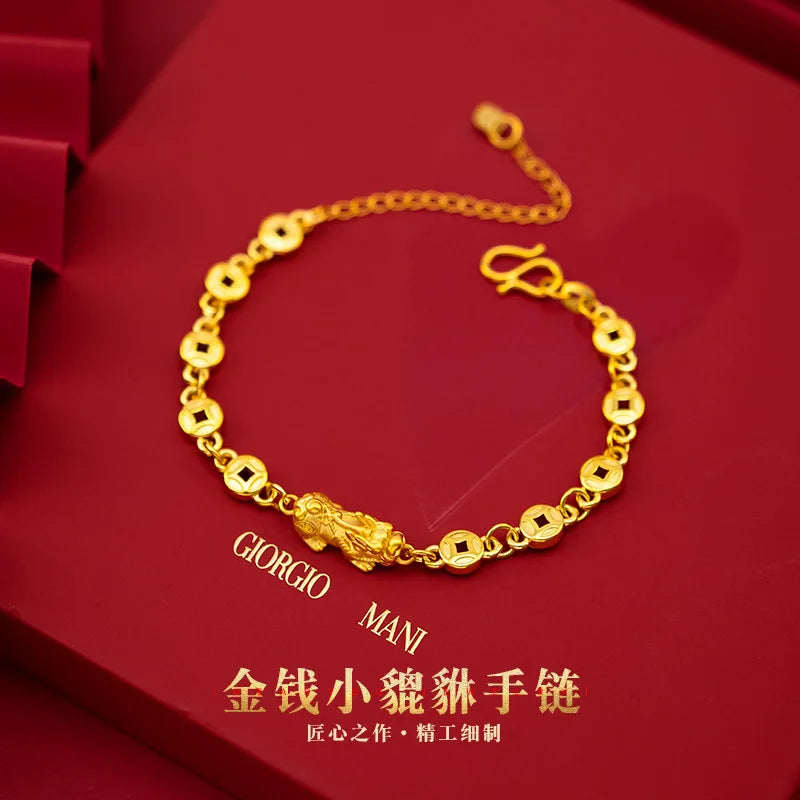 18K Retro Copper Coin Twisted Plated Bracelet Wedding Jewelry