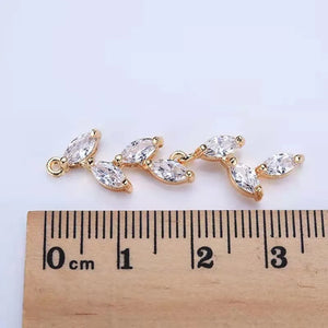 18K Real Filled Zircon Leaf Necklace Charms Pendants DIY Jewelry Making