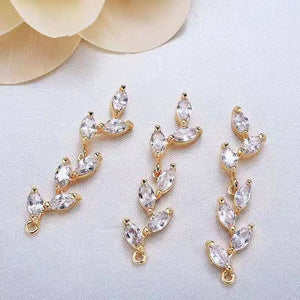 18K Real Filled Zircon Leaf Necklace Charms Pendants DIY Jewelry Making
