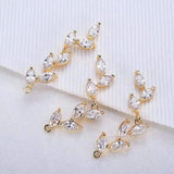 18K Real Filled Zircon Leaf Necklace Charms Pendants DIY Jewelry Making