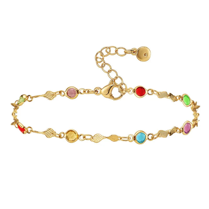 18K Plated Birthstone Zircon Crystal Anklet Evil Eye Heart Jewelry Gift