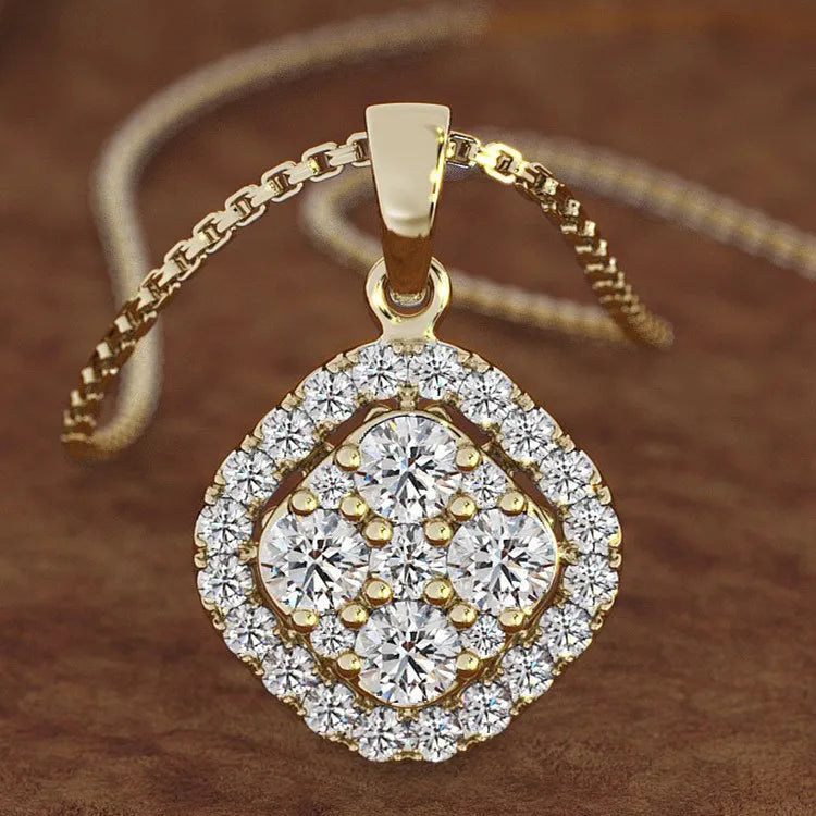 18K Rose 2ct Diamond Pendant Square Chalcedony Necklace