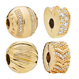 18K Shine Clip Charms Beads For Bracelets Women Path Love Heart Arc Seeds