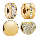 18K Shine Clip Charms Beads For Bracelets Women Path Love Heart Arc Seeds