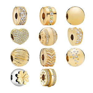 18K Shine Clip Charms Beads For Bracelets Women Path Love Heart Arc Seeds