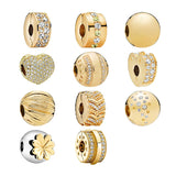 18K Shine Clip Charms Beads For Bracelets Women Path Love Heart Arc Seeds