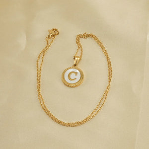 18K Stainless Steel Alphabet Necklace, Titanium Steel Round Embossed Pendant