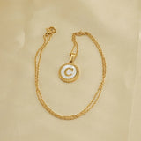18K Stainless Steel Alphabet Necklace, Titanium Steel Round Embossed Pendant