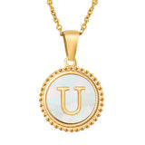 18K Stainless Steel Alphabet Necklace, Titanium Steel Round Embossed Pendant