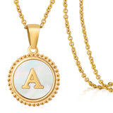 18K Stainless Steel Alphabet Necklace, Titanium Steel Round Embossed Pendant