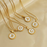 18K Stainless Steel Alphabet Necklace, Titanium Steel Round Embossed Pendant