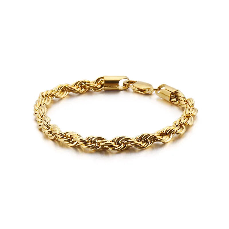 18K Twist Chain Rope Bracelet for Women Vintage Jewelry