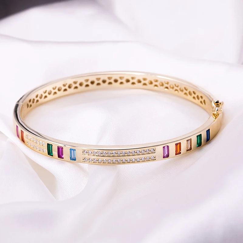 18K Women's S925 Silver Plated Bracelet with Colored Zirconia