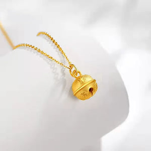 18K Yellow Bell Pendant Necklace for Women Men Chain Jewelry
