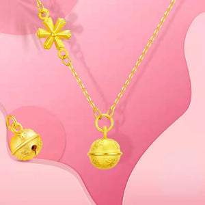 18K Yellow Bell Pendant Necklace for Women Men Chain Jewelry