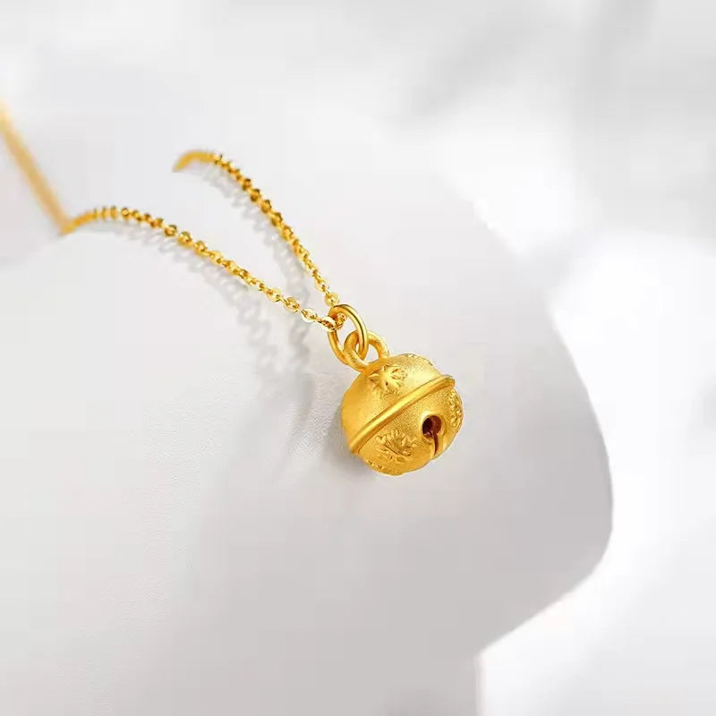 18K Yellow Bell Pendant Necklace for Women Men Chain Jewelry