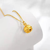 18K Yellow Bell Pendant Necklace for Women Men Chain Jewelry