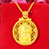 18K Yellow Buddha Head Pendant Necklace for Women Men